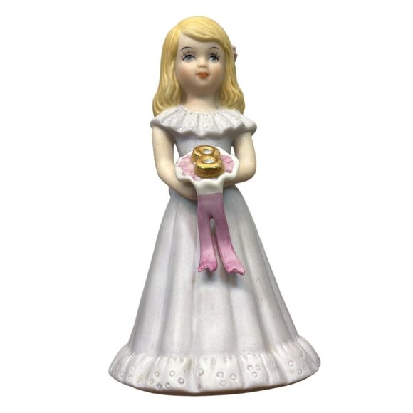 Growing Up Birthday Girls Age 8 Porcelain Blonde Figurine 1981 Enesco - Picture 8 of 8